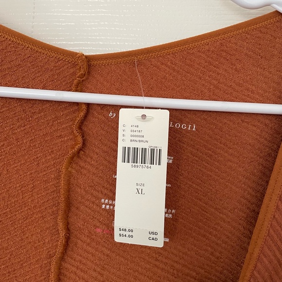 Anthropologie Square Neck Long Sleeve Top Rust Orange Size XL NEW - Picture 2 of 3